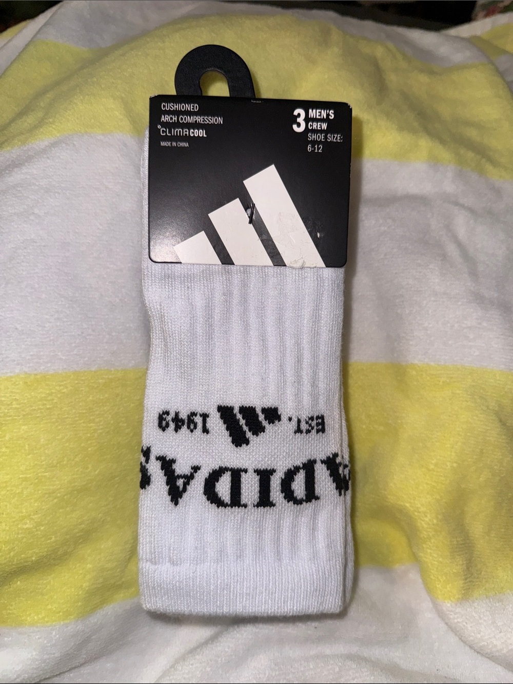 adidas White Crew Athletic Socks with Black Logo - Men's 3 Pack